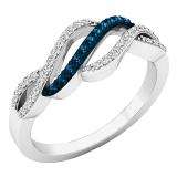 0.25 Carat (ctw) 18K White Gold Round Blue & White Diamond Ladies Swirl Right Hand Ring 1/4 CT