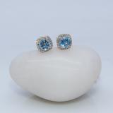 10K White Gold 5 MM Each Round Cut Blue Topaz & White Diamond Ladies Halo Stud Earrings