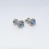 10K White Gold 5 MM Each Round Cut Blue Topaz & White Diamond Ladies Halo Stud Earrings