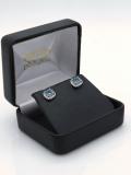 10K White Gold 5 MM Each Round Cut Blue Topaz & White Diamond Ladies Halo Stud Earrings