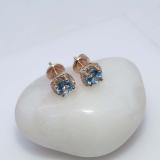 14K Rose Gold 5 MM Each Round Cut Blue Topaz & White Diamond Ladies Halo Stud Earrings