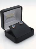 14K Rose Gold 5 MM Each Round Cut Blue Topaz & White Diamond Ladies Halo Stud Earrings