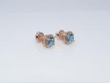 14K Rose Gold 5 MM Each Round Cut Blue Topaz & White Diamond Ladies Halo Stud Earrings