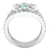 Small White Diamond with Center White & Blue Topaz Cubic Zirconia's Bridal Wedding Ring Set 10K White Gold