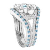 Small White Diamond with Center White & Blue Topaz Cubic Zirconia's Bridal Wedding Ring Set 10K White Gold