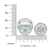 Small White Diamond with Center White & Blue Topaz Cubic Zirconia's Bridal Wedding Ring Set 10K White Gold