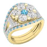 Small White Diamond with Center White & Blue Topaz Cubic Zirconia's Bridal Wedding Ring Set 10K Yellow Gold