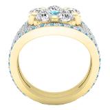 Small White Diamond with Center White & Blue Topaz Cubic Zirconia's Bridal Wedding Ring Set 10K Yellow Gold