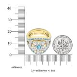 Small White Diamond with Center White & Blue Topaz Cubic Zirconia's Bridal Wedding Ring Set 10K Yellow Gold