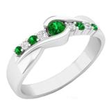 0.27 Carat (ctw) 10K White Gold Round Cut Emerald & Diamond Ladies Bypass Engagement Ring 1/4 CT