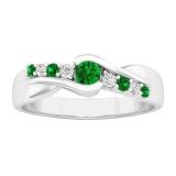 0.27 Carat (ctw) 10K White Gold Round Cut Emerald & Diamond Ladies Bypass Engagement Ring 1/4 CT