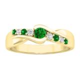0.27 Carat (ctw) 14K Yellow Gold Round Cut Emerald & Diamond Ladies Bypass Engagement Ring 1/4 CT