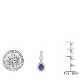 10K White Gold 6X4 MM Pear Cut Blue Sapphire & Round White Diamond Ladies Halo Dangling Earrings