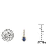 14K Yellow Gold 6X4 MM Pear Cut Blue Sapphire & Round White Diamond Ladies Halo Dangling Earrings
