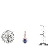 18K Rose Gold 6X4 MM Pear Cut Blue Sapphire & Round White Diamond Ladies Halo Dangling Earrings