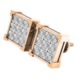 0.20 Carat (ctw) 10K Rose Gold Round Diamond VProng Square Shape Mens Hip Hop Stud Earrings 1/5 CT