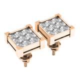 0.20 Carat (ctw) 10K Rose Gold Round Diamond VProng Square Shape Mens Hip Hop Stud Earrings 1/5 CT