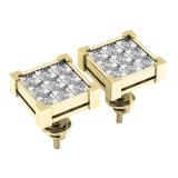 0.20 Carat (ctw) 10K Yellow Gold Round Diamond VProng Square Shape Mens Hip Hop Stud Earrings 1/5 CT
