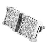 0.20 Carat (ctw) 14K White Gold Round Diamond VProng Square Shape Mens Hip Hop Stud Earrings 1/5 CT