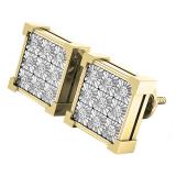 0.20 Carat (ctw) 18K Yellow Gold Round Diamond VProng Square Shape Mens Hip Hop Stud Earrings 1/5 CT