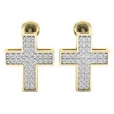0.45 Carat (ctw) 10K Yellow Gold Round Cut White Diamond Ladies Cross Stud Earrings 1/2 CT