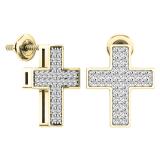 0.45 Carat (ctw) 10K Yellow Gold Round Cut White Diamond Ladies Cross Stud Earrings 1/2 CT