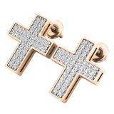 0.45 Carat (ctw) 14K Rose Gold Round Cut White Diamond Ladies Cross Stud Earrings 1/2 CT