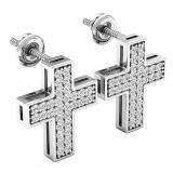0.45 Carat (ctw) 14K White Gold Round Cut White Diamond Ladies Cross Stud Earrings 1/2 CT