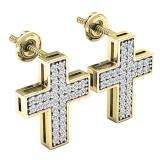 0.45 Carat (ctw) 14K Yellow Gold Round Cut White Diamond Ladies Cross Stud Earrings 1/2 CT