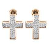 0.45 Carat (ctw) 18K Rose Gold Round Cut White Diamond Ladies Cross Stud Earrings 1/2 CT