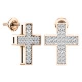 0.45 Carat (ctw) 18K Rose Gold Round Cut White Diamond Ladies Cross Stud Earrings 1/2 CT