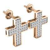 0.45 Carat (ctw) 18K Rose Gold Round Cut White Diamond Ladies Cross Stud Earrings 1/2 CT