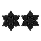 2.45 Carat (ctw) Black Rhodium Plated 18K White Gold Round Black Diamond Ladies Flower Stud Earrings