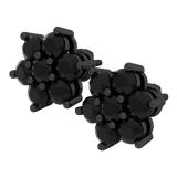 2.45 Carat (ctw) Black Rhodium Plated 18K White Gold Round Black Diamond Ladies Flower Stud Earrings