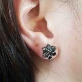 2.45 Carat (ctw) Black Rhodium Plated 18K White Gold Round Black Diamond Ladies Flower Stud Earrings