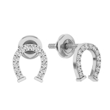 0.10 Carat (ctw) 10K White Gold Round Cut White Diamond Ladies Horseshoe Stud Earrings 1/10 CT