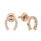 0.10 Carat (ctw) 18K Rose Gold Round Cut White Diamond Ladies Horseshoe Stud Earrings 1/10 CT