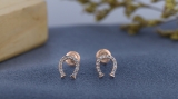 0.10 Carat (ctw) 18K Rose Gold Round Cut White Diamond Ladies Horseshoe Stud Earrings 1/10 CT