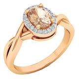 18K Rose Gold 7X5 MM Oval Cut Morganite & Round Diamond Ladies Bridal Halo Engagement Ring
