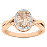 18K Rose Gold 7X5 MM Oval Cut Morganite & Round Diamond Ladies Bridal Halo Engagement Ring