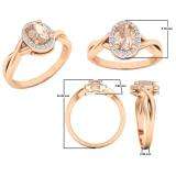 18K Rose Gold 7X5 MM Oval Cut Morganite & Round Diamond Ladies Bridal Halo Engagement Ring