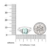 Sterling Silver 8X6 MM Emerald Cut Aquamarine & Round Diamond Ladies Bridal Halo Engagement Ring