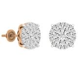 1.55 Carat (ctw) 10K Rose Gold Round Diamond Ladies Fashion Cluster Style Stud Earrings 1 1/2 CT