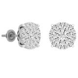 1.55 Carat (ctw) 10K White Gold Round Diamond Ladies Fashion Cluster Style Stud Earrings 1 1/2 CT