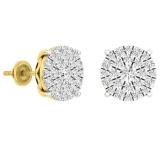 1.55 Carat (ctw) 10K Yellow Gold Round Diamond Ladies Fashion Cluster Style Stud Earrings 1 1/2 CT