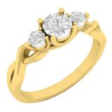 0.10 Carat (ctw) 10K Yellow Gold Round  Diamond Ladies Split Shank 3 Stone Engagement Ring 1/10 CT