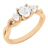 0.10 Carat (ctw) 14K Rose Gold Round  Diamond Ladies Split Shank 3 Stone Engagement Ring 1/10 CT