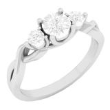0.10 Carat (ctw) 18K White Gold Round  Diamond Ladies Split Shank 3 Stone Engagement Ring 1/10 CT