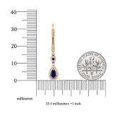 10K Rose Gold 5X3 MM Each Round & Pear Cut Blue Sapphire & Round Diamond Halo Dangling Earrings