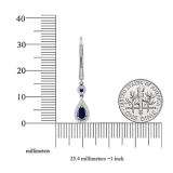 14K White Gold 5X3 MM Each Round & Pear Cut Blue Sapphire & Round Diamond Halo Dangling Earrings